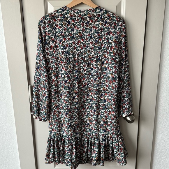 J.Crew Fiery Sunset Floral Long Sleeve V-Neck Printed Flowy Dress Size XXS - Picture 9 of 9